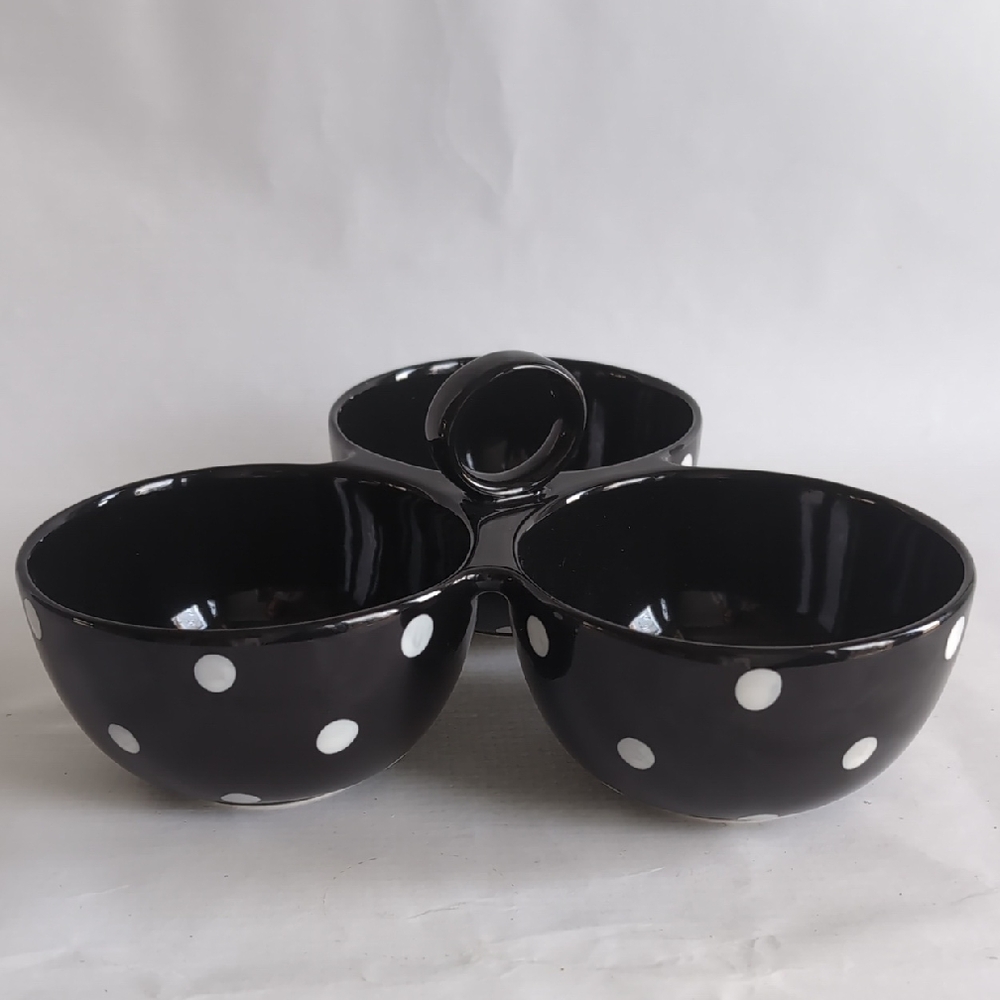 Spode Bowl Black and White Polka Dot Baking Days Discontinued 3-Part Serving